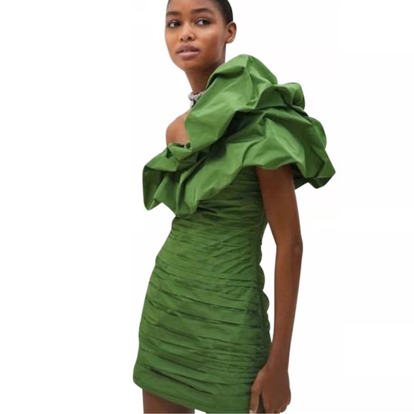 H&M Conscious Green Draped One Shoulder Ruched Mini Dress Size 8 - Picture 1 of 11
